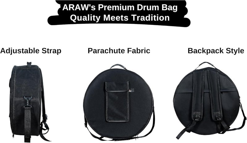 ARW Shamanic Drum Bag, Bodhran Drum Bag, Handmade Frame Drum Bag, Hand Drum Protection, Waterproof Drum Cases (Black, 18 Inches X 6 Inches) - Image 2